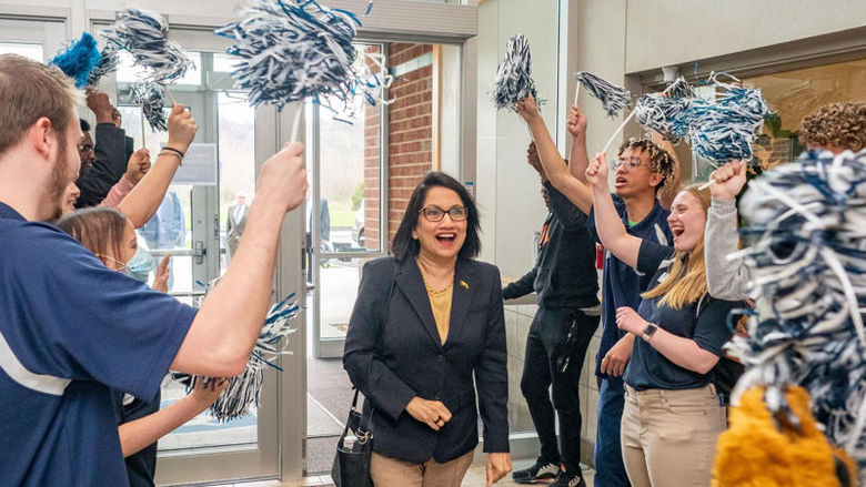 President-elect Neeli Bendapudi is welcomed by crowd