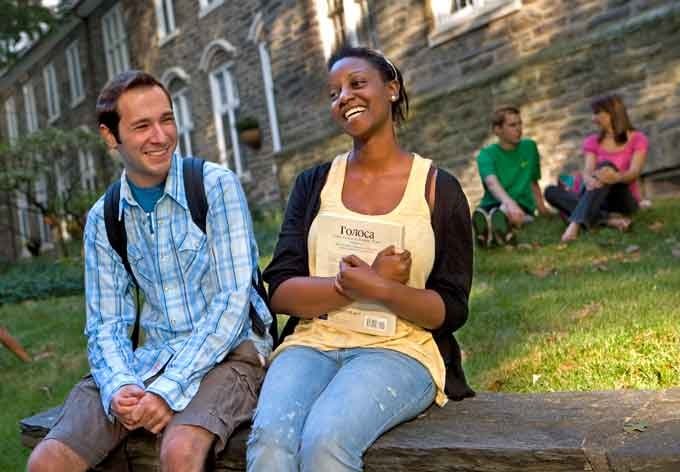 Penn State Abington students relax on campus, a suburban campus outside of Philadelphia.