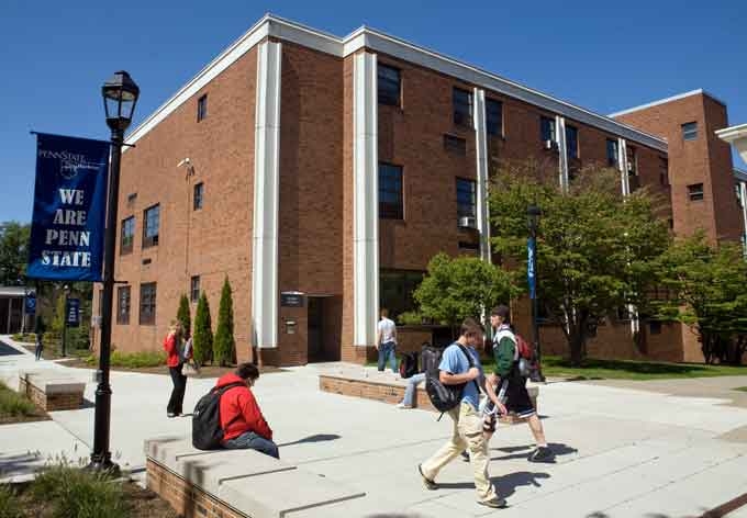 Penn State Hazleton students walk across the Penn State Hazleton campus, located in northeastern Pennsylvania.
